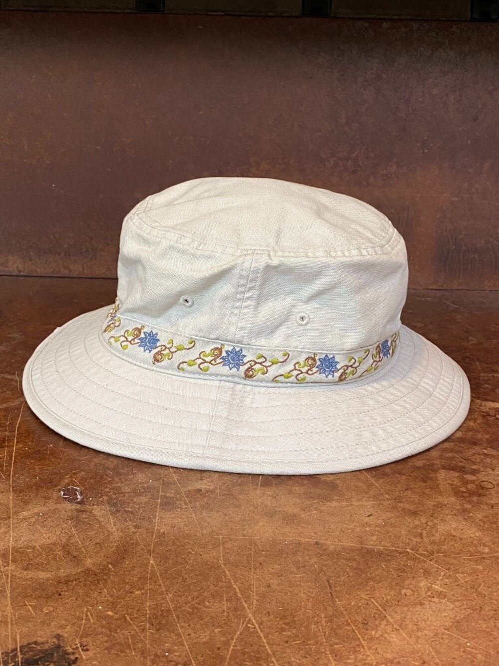 Vintage REI Floral Embroidered Canvas Bucket Hat Medium 100% Cotton